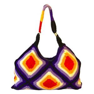 Crochet knit granny squares medium bag tote purse